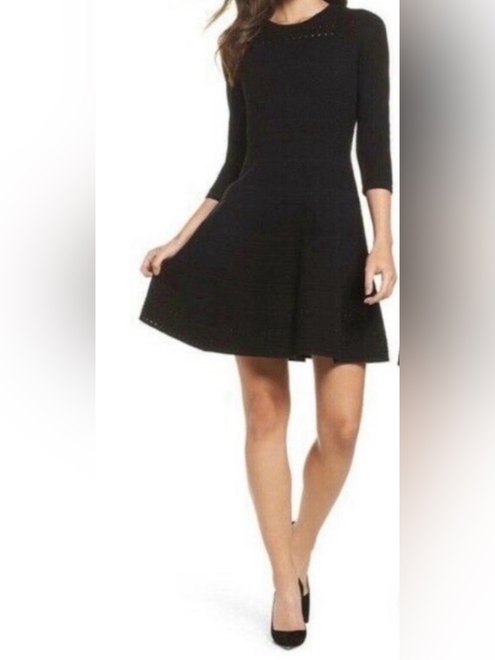 Eliza J Black Fit & Flare Knit Dress XS | 3/4 Sleeve Cocktail Work Party Dress